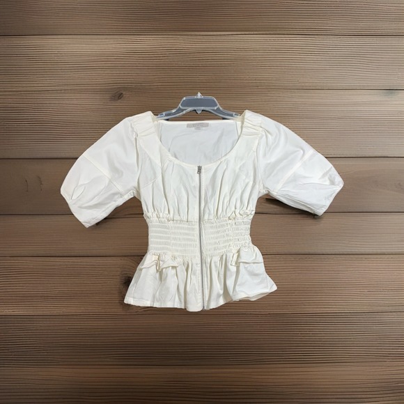 All Saints Tops - Allsaints‎ Elektra Zip Front Top Women's Size 6 Puff Sleeve Smocked Waist White